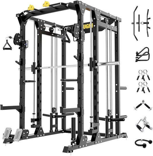 F4 Smith Machine, Power cage with Adjustable Cable Crossover System, All-in-One Squat Rack Training Equipment for Home Gym