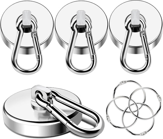 MIKEDE Strong Magnetic Hooks Heavy Duty, 200LBS+ Swivel Neodymium Magnets with Carabiner Hook, Hooks for Hanging, Curtain, Home, Workplace - 4 Pack
