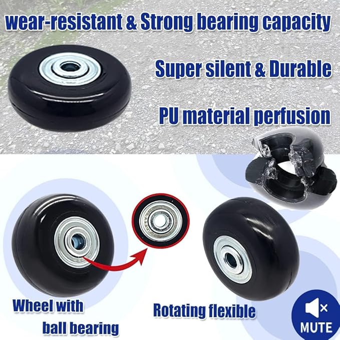 54mm 4PCS Luggage Suitcase Replacement Wheels for Trolley Case Travel Bags Caster Inline Roller Skating Roller Swivel Rubber Wheels Bearings Repair Kits with Axles 30mm&35mm&60mm
