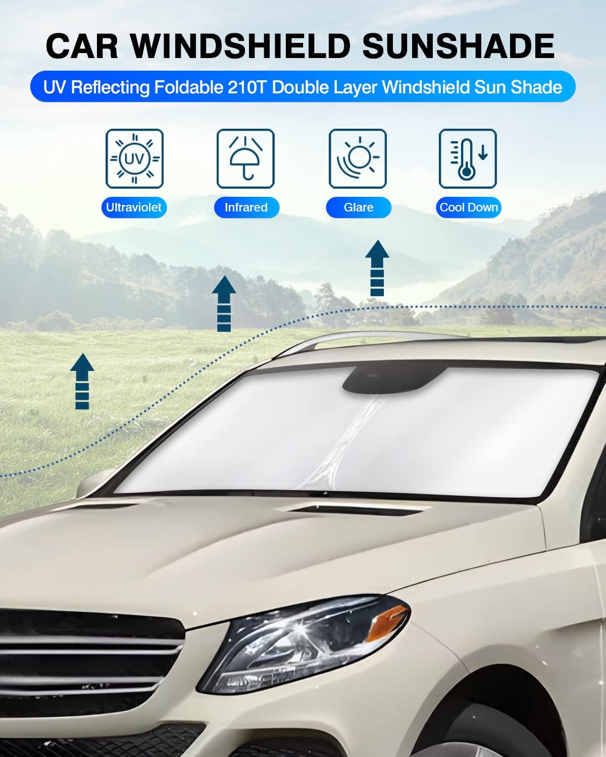 KUST Windshield Sun Shade for Mercedes-Benz GLE 350 450 2012-2019 Window Shade Sun Visor Cover Foldable Blocks UV Rays Keep Your Car Cooler