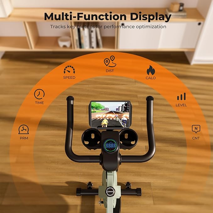 Superun Exercise Bike, Stationary Bikes for Home with Brake Pad, Low Noise Indoor Cycling Bike with 300LBS Weight Capacity, Workout Bike for Home Gym with Pad Mount LCD Monitor and Cup Holder