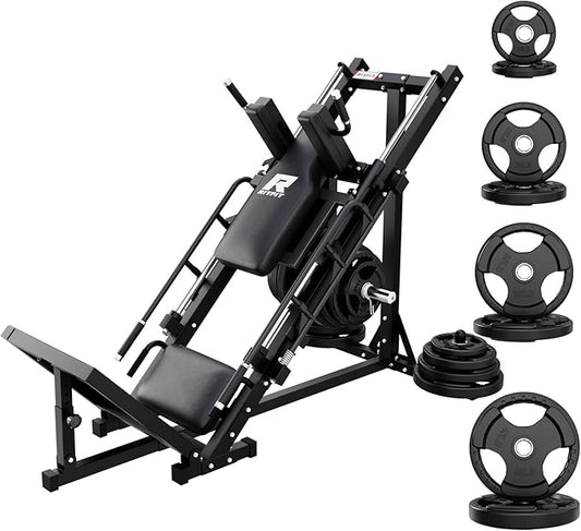 RitFit Adjustable Leg Press and Hack Squat Machine with Weight Plate Set, Professional Home Gym Equipment with Linear Bearings, Specialized for Complete Lower Body Workouts and Weight Storage Posts