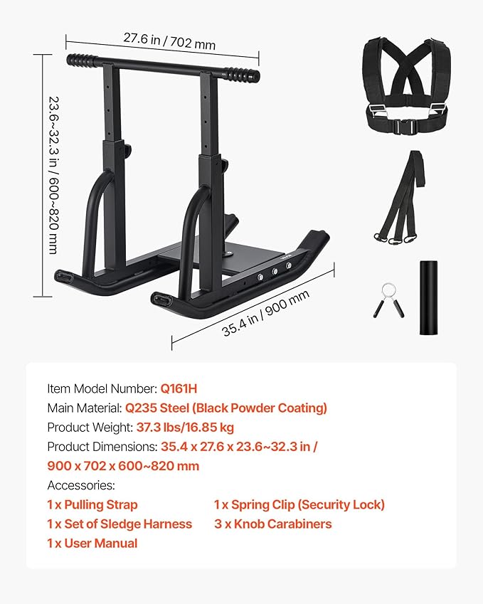 VEVOR Weight Sled, Steel Power Sled, Fitness Training Sleds for Athletic Exercise Speed Improvement, Workout Equipment with Adjustable Height Handle