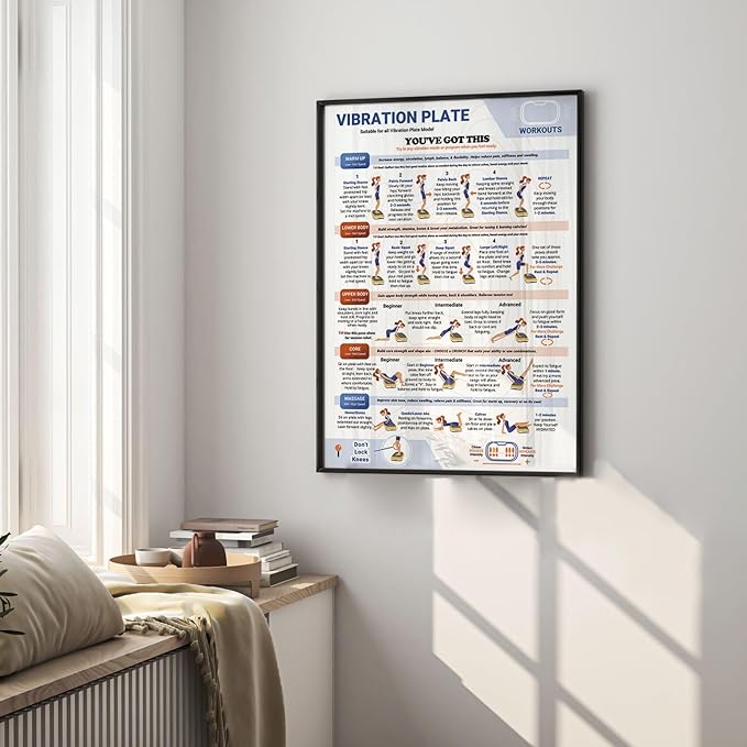 2 packs Vibration Plate Exercise Poster, 30 Day Workout Chart for Fitness Training