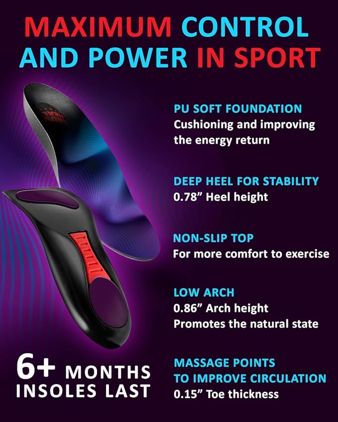 Sport Shock Absorbing Insoles - Athletic Shoe Cushioning Inserts for Men and Women - Ideal for Active Sports Running Training Hiking - Neutral Arch Good for Sneakers Shoes (M, Indigo)