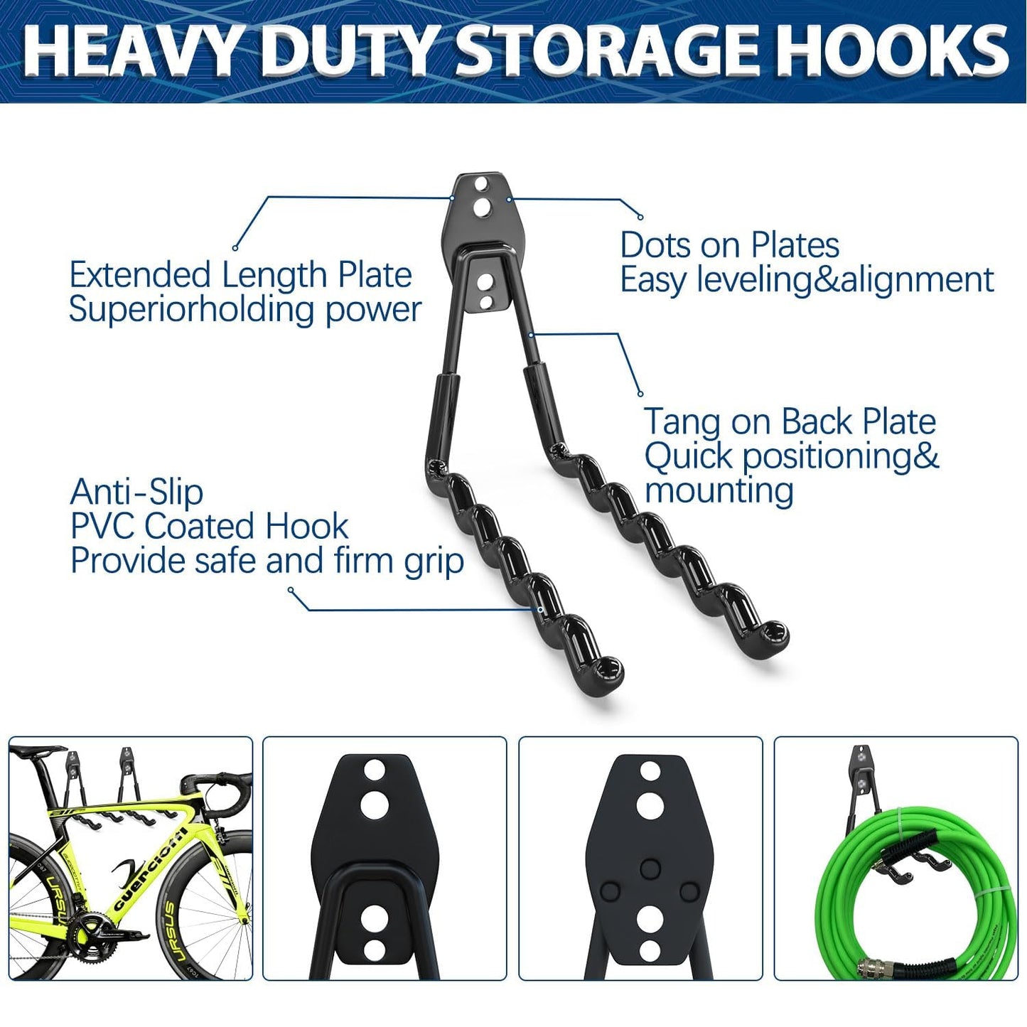 3-H Garage Wall Hooks 28 Pack, Garage Hooks Heavy Duty with Extra Welding Spots, Wall Mount Storage Organizer for Hanging Garden Lawn Tools, Ladder, Bike, WeedEater, Chair, Shovel, Blower (Black)