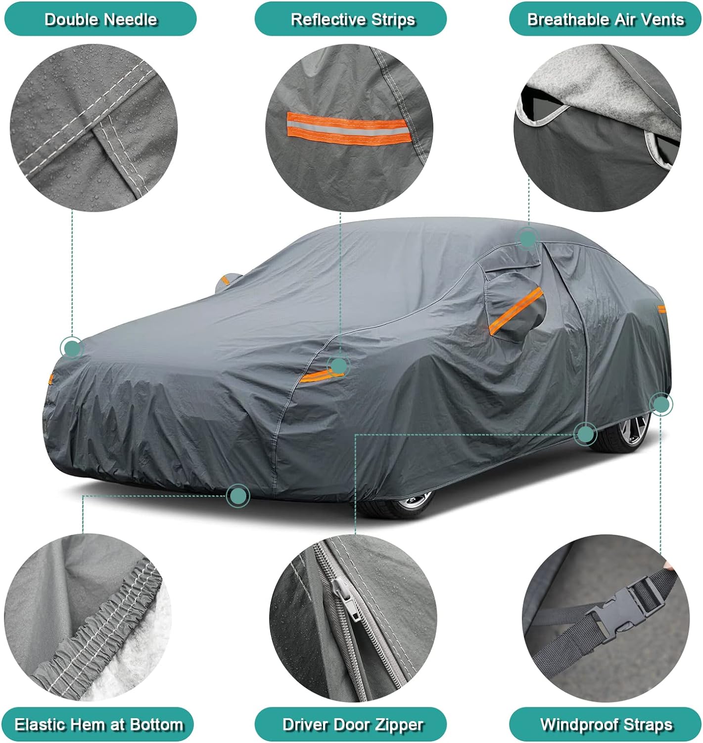 Premium Car Cover Custom Fit Infiniti QX60 (2013-2025), 16 Layers Heavy Duty Car Cover Waterproof All Weather with Zipper Door for Sun Rain Snow Dust Uv Protection