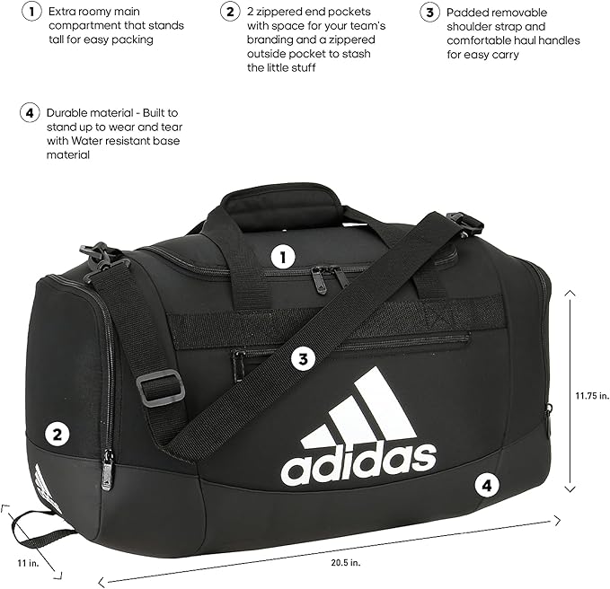 adidas Unisex Defender 4.0 Gym Duffel Bag for Men and Women, Black/White, Small (38L)