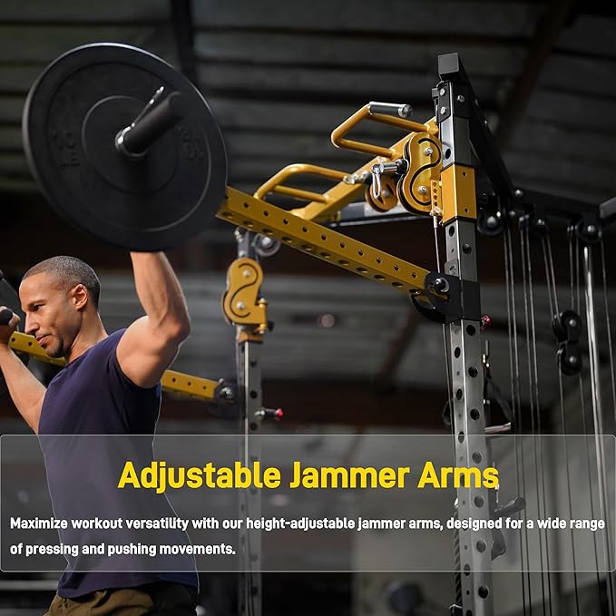 Power Rack with Dual Pulley System, Cable Crossover, LAT Pulldown, Bench Press & Squat Rack, Full Body Strength Training Cage for Home Gym