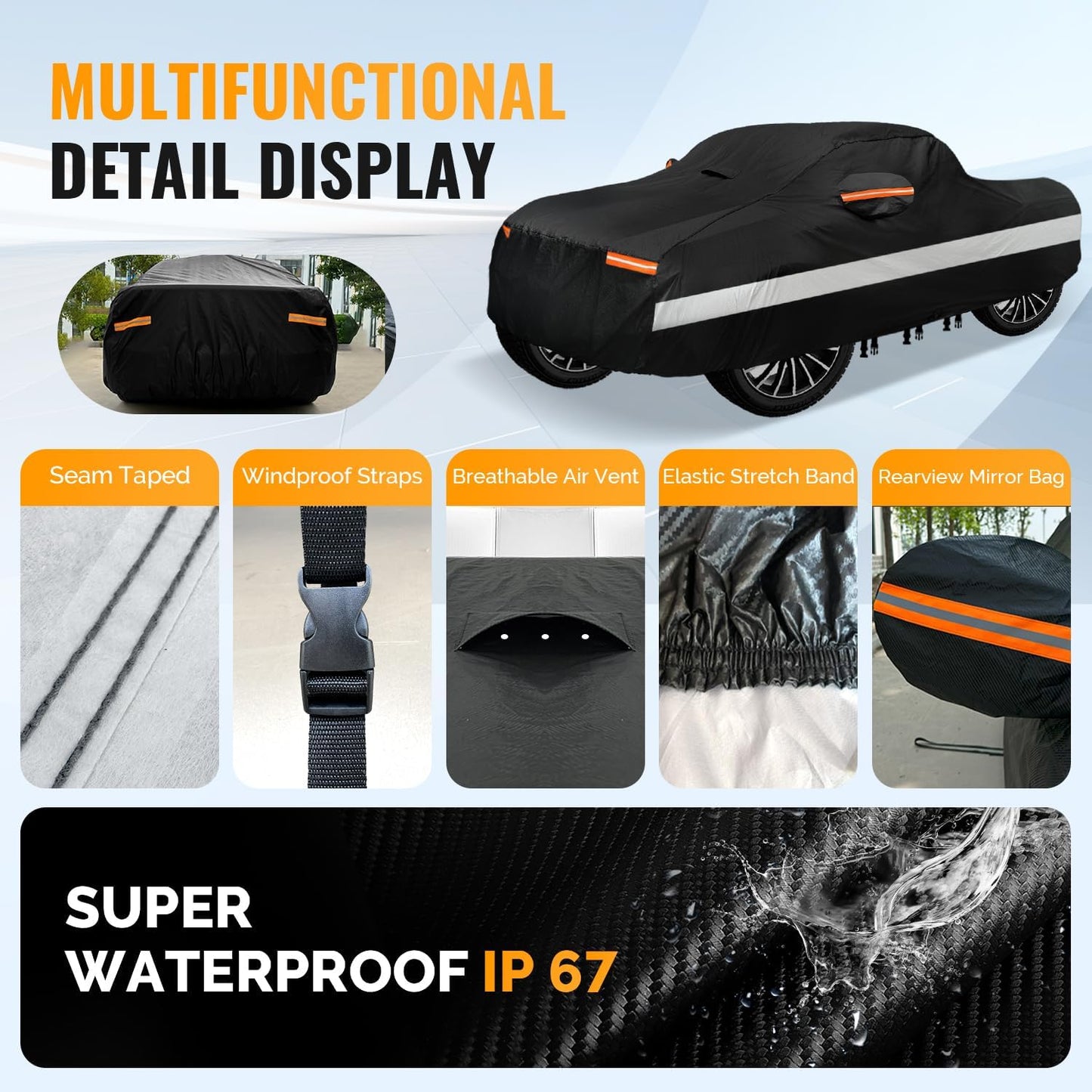 30 Layers Truck Car Cover for Automobiles All Weather Waterproof, Outdoor Snowproof UV Protection Windproof, No Zipper,Heavy Duty Universal Car Covers, (Black, Fit Truck 231"-250")