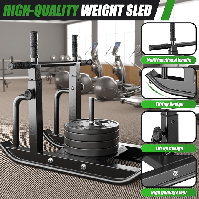 Weight Sled Adjustable Height - Weight Training Pull Sled Gym Equipment for Fitness Strength & Speed Training