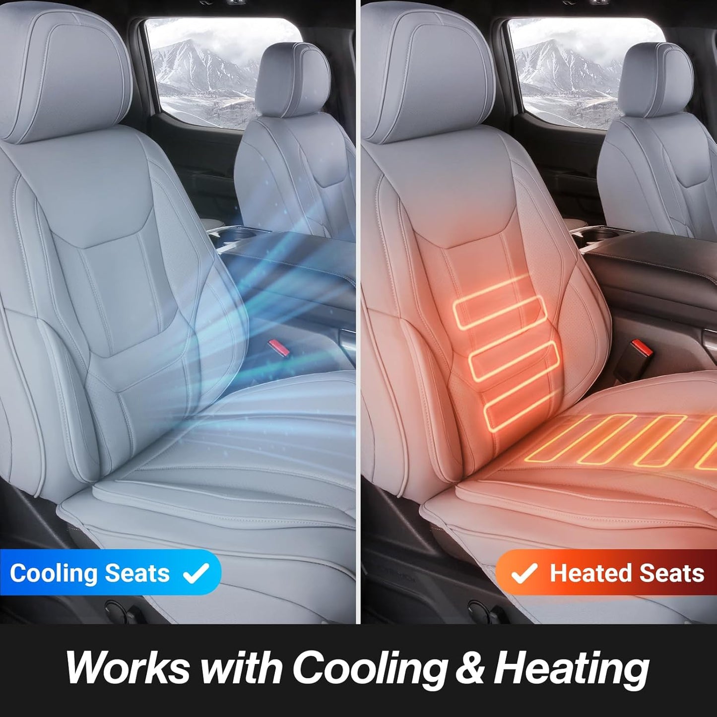 Coverland Custom Car Seat Covers Compatible with F150, Tundra, Ram 1500, Ram 2500 - Premium Leather Non-Slip Waterproof Cover Custom Interior Protector Full Set-Gray [See Size Chart-Size X130]