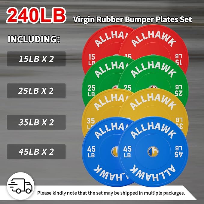 Colorful Olympic Bumper Plates, 2-inch Stainless Steel Insert, Virgin Rubber Weight Plate Set for Barbell Weight Lifting and Strength Training Home Gym