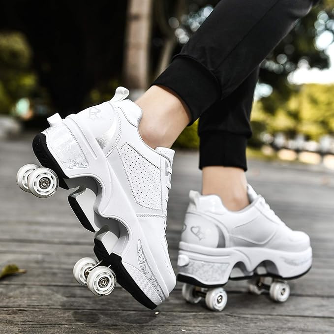 Double-Row Deform Wheel Automatic Walking Shoes Invisible Deformation Roller Skate 2 in 1 Removable Pulley Skates Skating Parkour