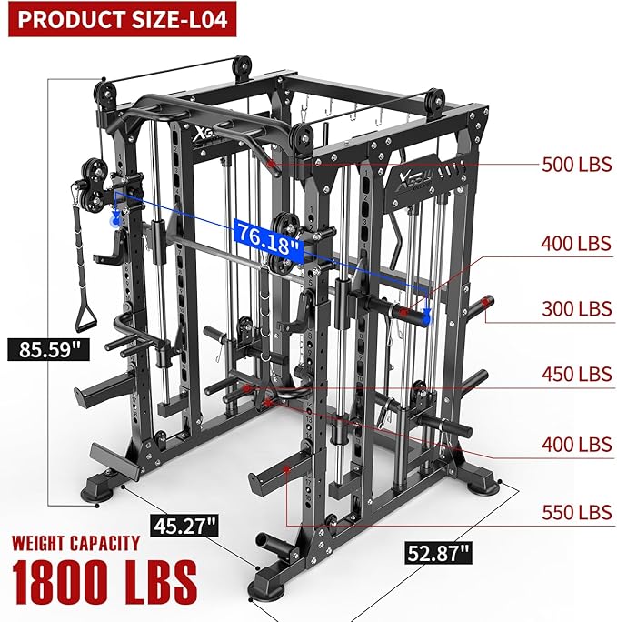 Power Cage,1600lbs Multi-Function Power Rack with Adjustable Cable Crossover System and More Training Attachment, Weight Cage for Home Gym