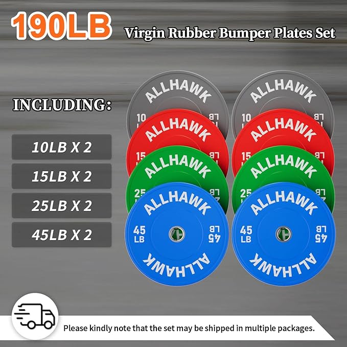 Colorful Olympic Bumper Plates, 2-inch Stainless Steel Insert, Virgin Rubber Weight Plate Set for Barbell Weight Lifting and Strength Training Home Gym