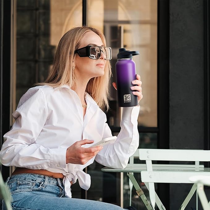 Insulated Water Bottle | Thickened Stainless Steel Vacuum Metal | Portable Sports Water Jug for Gym and Hiking with Straw, Carrier Bag, Handle Strap | BPA-Free 32 oz, Pink