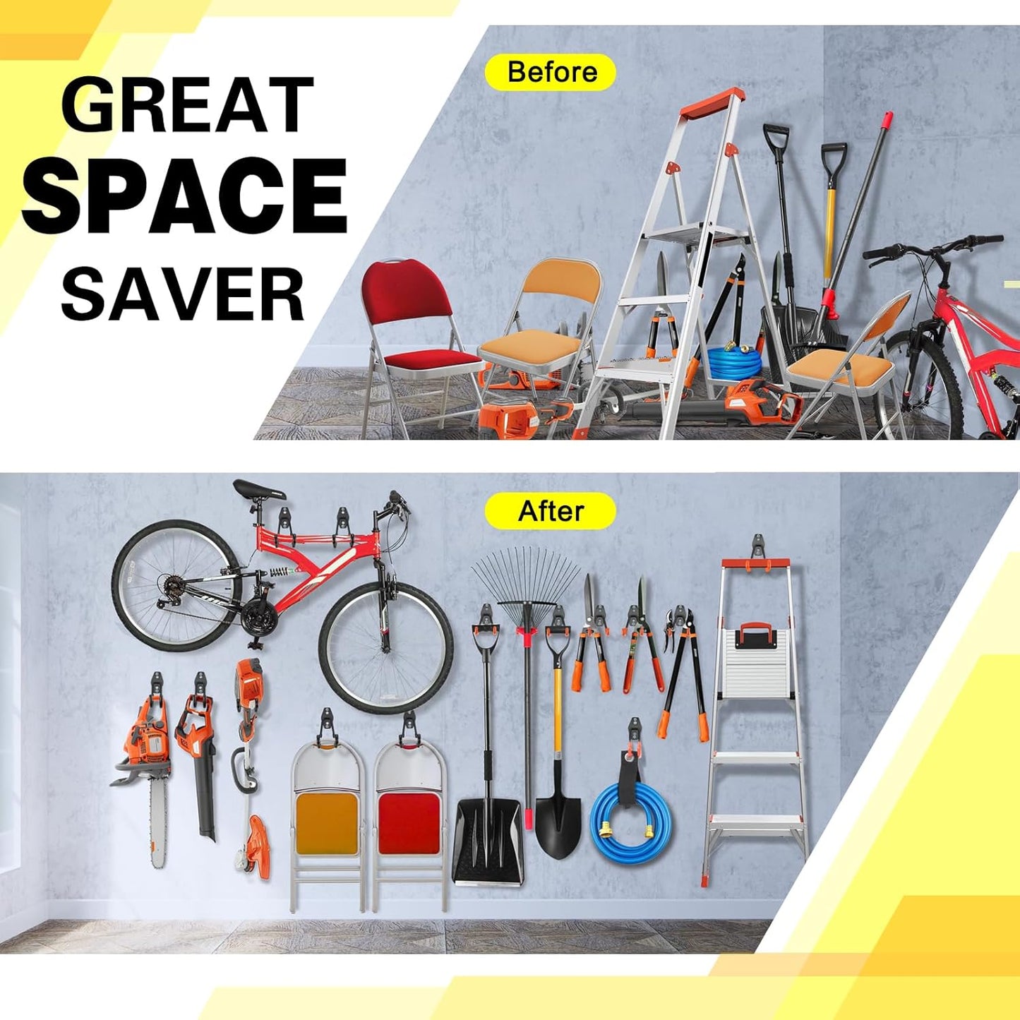 2 Pack Garage Hooks Heavy Duty Storage Organizer Wall Mount Power and Garden Tool Hangers, for Hanging Ladders, Ropes, Hose, Bulk Items