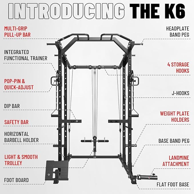 Mikolo Power Cage, Power Rack with Cable Crossover System, 1500LBS Squat Rack with LAT Pull Down System, Workout Cage with Pulley System for Fitness Home Gym