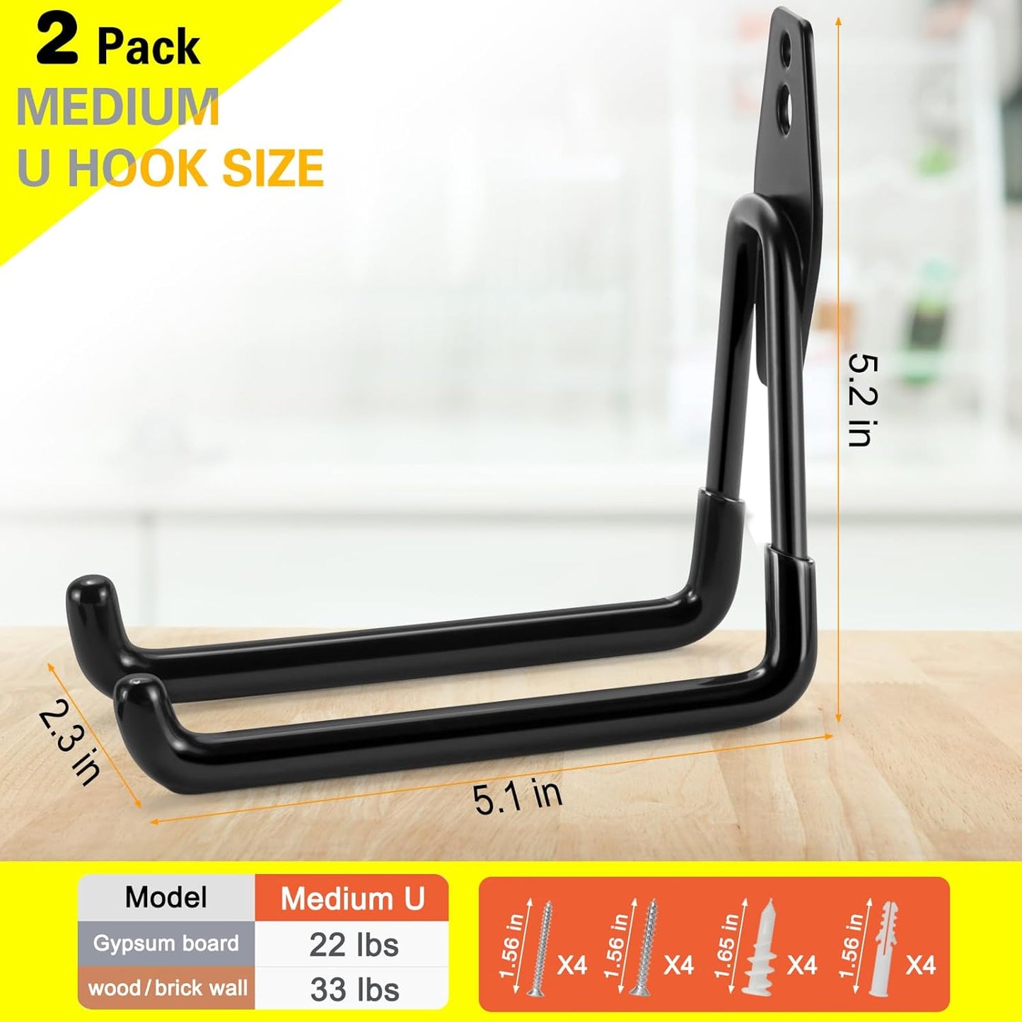 2 Pack Garage Hooks Heavy Duty Storage Organizer Wall Mount Power and Garden Tool Hangers, for Hanging Ladders, Ropes, Hose, Bulk Items