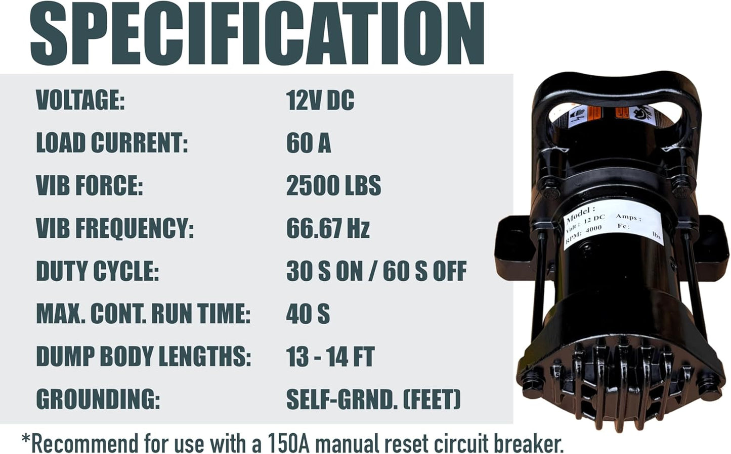 Dump Truck Vibrator Replacement for Clean Bed, Shake Out Excess Material in Truck Bed (DC-2500)