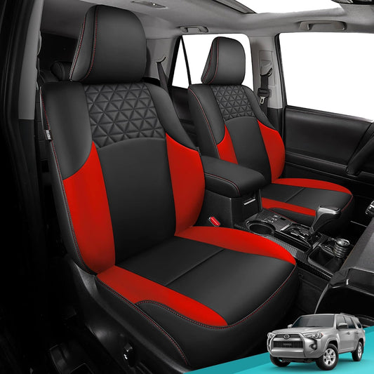 Seat Covers for Toyota 4Runner 2011-2024, Faux Leather Car Seat Cover Full Set, 2-Row-Only for 5 Seats Version-BlackRed