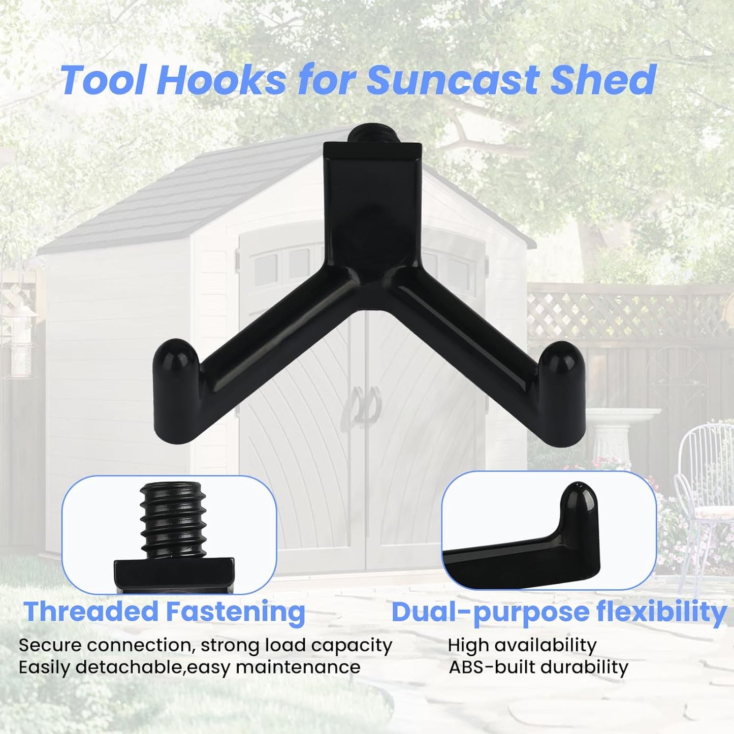 5pcs Tool Hooks for Suncast Shed, Double Head Storage Hanger - Essential Wall Organization Accessories for Shovels, Rakes & Other Tools (Black)