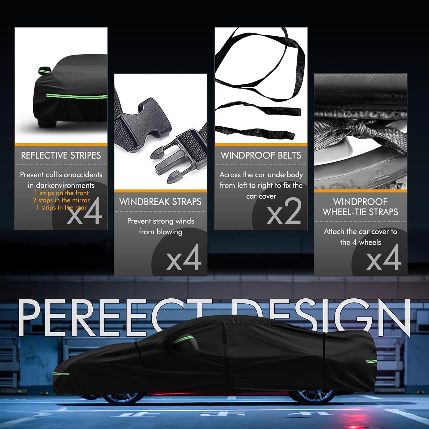 for Corvette 2020-2023 C8 Car Cover 210D Outdoor Waterproof UV Protection, with Cotton Layer, Zipper Door, Reflective Strip, Storage Bag, for Chevy C8