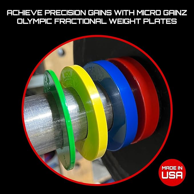 Micro Gainz Olympic Fractional Weight Plates Set, 10 Piece Olympic Weight Plates Set with Bag, Designed for Olympic Barbells for Strength Training and Micro Loading, Made in USA