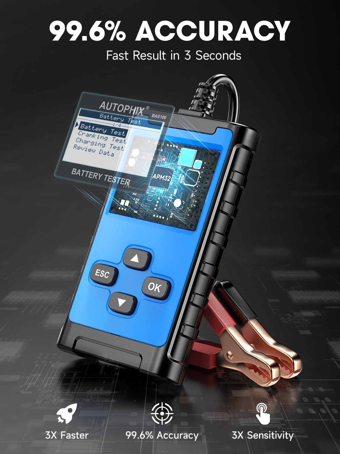 AUTOPHIX BAS100 Car Battery Tester, 12V 24V Load Tester, 100-2000 CCA Digital Automotive Alternator Tester, Auto Battery Analyzer Charging Cranking System Tester for Car Truck Motorcycle Boat and More