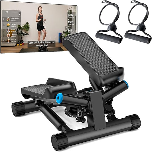 JLL Smart Twist Stepper Machine with Resistance Bands, Space-Saving Portable Mini Stair Stepper for Home, Full Body, Golden Exercise Angle, Dual Hydraulic Quiet Resistance, Adjustable Height,Bluetooth
