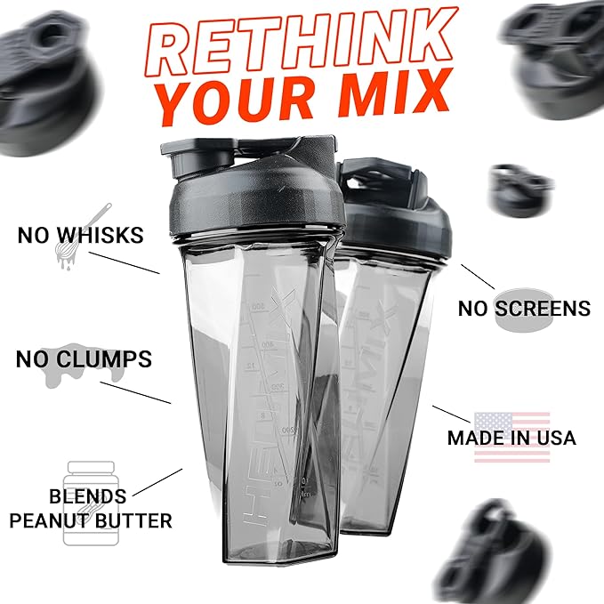 HELIMIX 2.0 Vortex Blender Shaker Bottle Holds upto 28oz | No Blending Ball or Whisk | USA Made | Portable Pre Workout Whey Protein Drink Shaker Cup | Mixes Cocktails Smoothies Shakes | Top Rack Safe