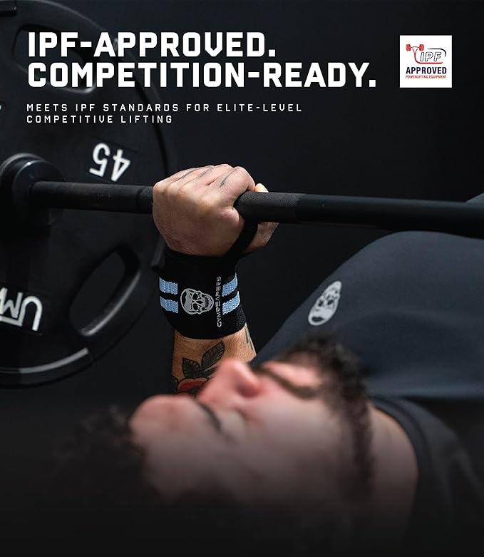 Gymreapers Weightlifting Wrist Wraps (IPF Approved) 18" Professional Quality Wrist Support with Heavy Duty Thumb Loop - Best Wrap for Powerlifting Competition, Strength Training, Bodybuilding