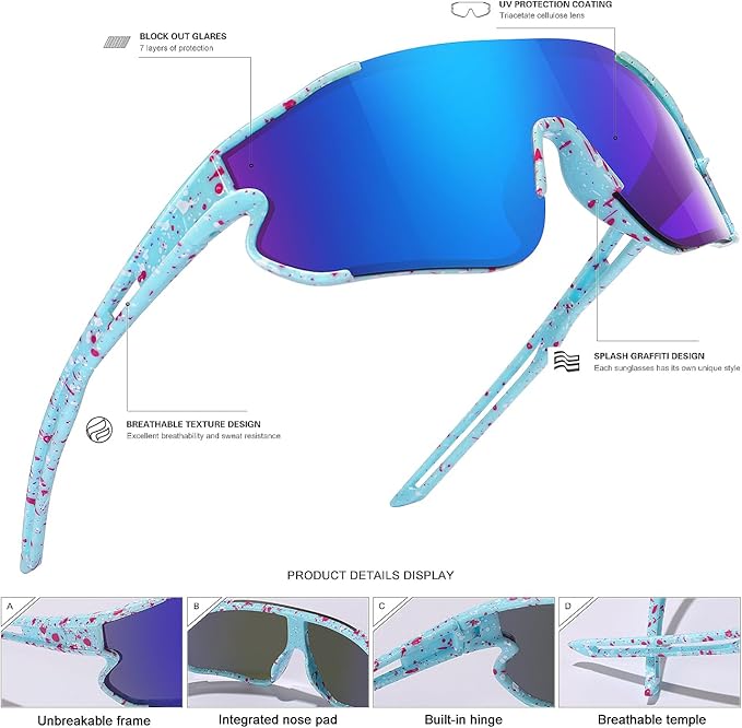 Kids Baseball Sunglasses for Boys Girls Youth Softball Cycling Sports Sunglasses UV400 Protection Age 5-12