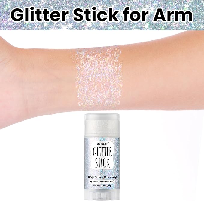Brzeaf Waterproof Mermaid Glitter Stick, Shimmery& Long Lasting, Hair Eyeshadow Face Body Glitter, Singer Concert Music Rave Festival, Glitter Stick Makeup for Women Men