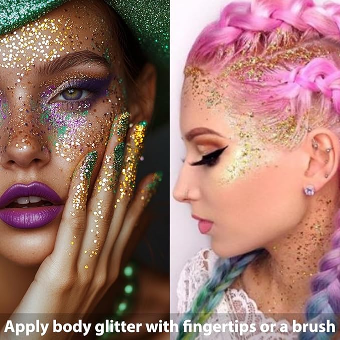 Mysense Gold Body Glitter Stick,Mardi Gras Accessories,Sparkling Face Hair Glitter,Mermaid Sequins Chunky Glitter Face Paint,Singer Concert Outfit Festival Rave Accessories for Women and Kids