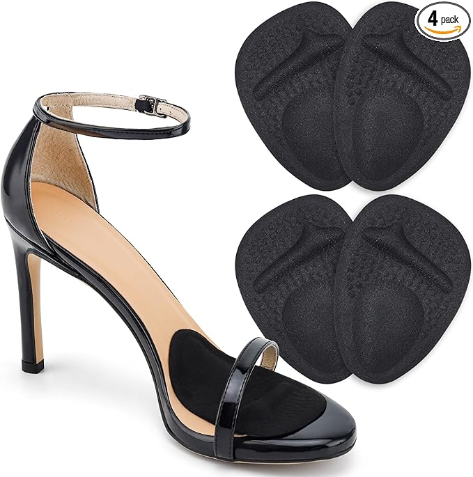 Ball of Foot Cushions, Metatarsal Pads Women, High Heels Non-Slip Comfort Pads, Shoe Support for Metatarsalgia Mortons Neuroma Pain Relief (2 Pairs,Black)