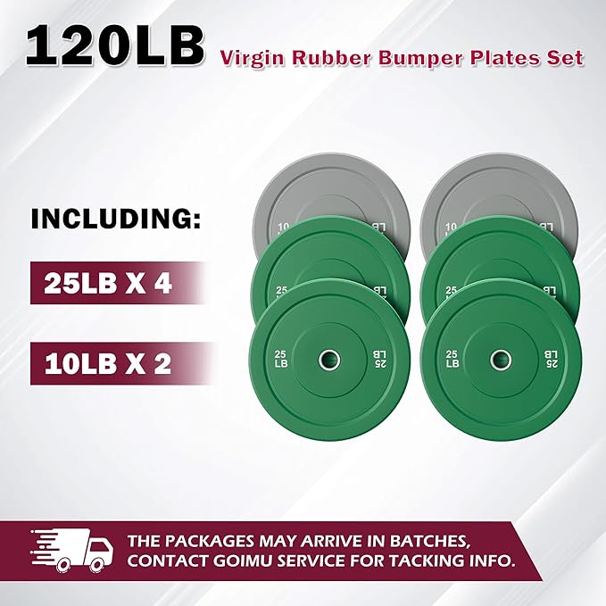 Colored Bumper Weight Plates Olympic Weight Plate Set 2-Inch, 10/15/25 lb Rubber Weight Plates Set for Strength Training Home Gym, Barbell Weights Plates for Heavy Weight Lifting