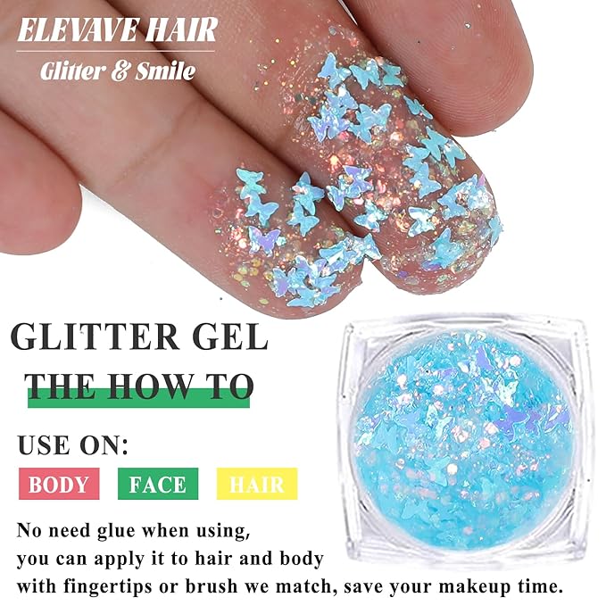Body Glitter Face Glitter, Hair Glitter for Kids, 12 Shapes Fine Chunky Glitter Gel for Women Girls Makeup Sparkles Party Mermaid Sequins Rave Accessories Singer Concerts Festival (Blue Scheme)
