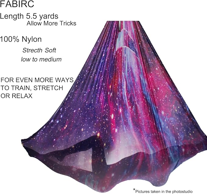 F.Life Aerial Yoga Hammock kit- Yoga Swing Multicolor 5 yards-Flying Yoga Include Daisy Chain,Carabiner and Pose Guide