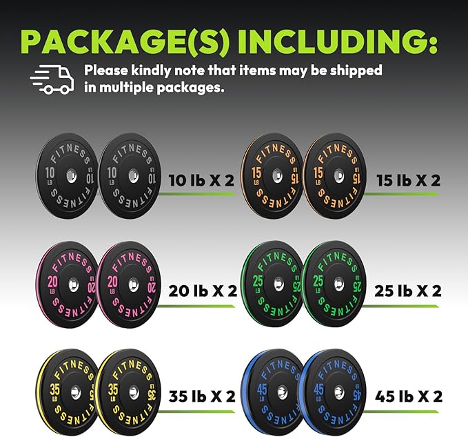 Rubber Weight Plates, Olympic Bumper Plate Set 2-Inch, 45/100 / 160/190 / 260/300 lb Barbell Weights for Home Gym, Colored Standard Strength Training Plates for Weightlifting