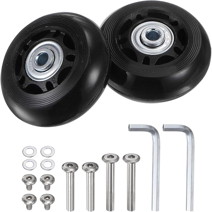 uxcell Replacement Luggage Wheels 60x24mm Suitcase Wheel Repair Kits Include 2 PU Bearing Wheels & Washers, Wrenches & Axle Screw for Trolley Bag, Inline Skate and Caster Board