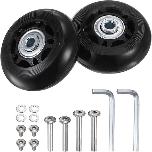 uxcell Replacement Luggage Wheels 60x24mm Suitcase Wheel Repair Kits Include 2 PU Bearing Wheels & Washers, Wrenches & Axle Screw for Trolley Bag, Inline Skate and Caster Board