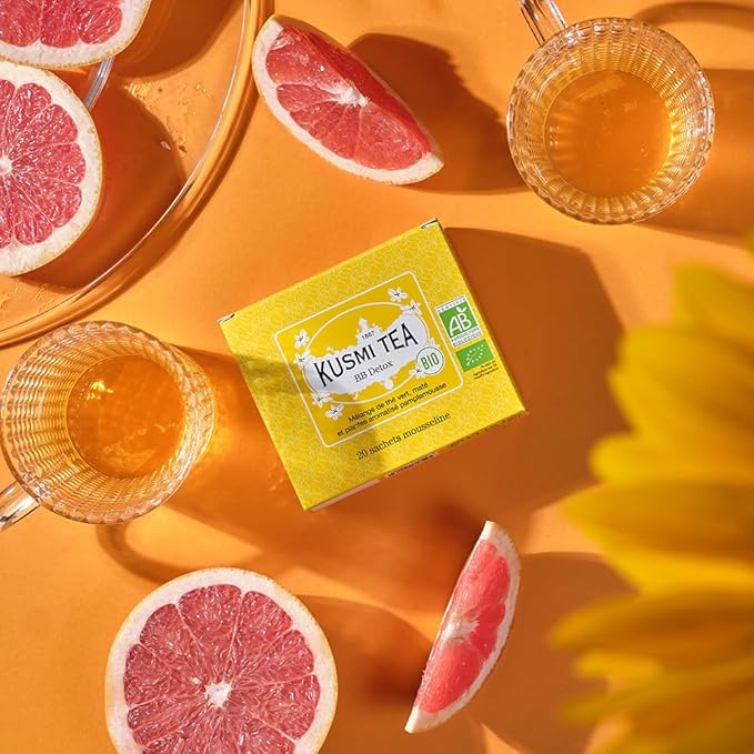 Kusmi Tea - BB Detox - Iconic Detox Tea - 100% Organic - Blend of Green Tea, Mate & Grapefruit - Organic Flavored Yerba Mate Tea - Enjoy Hot or Iced - 20 Tea Bags