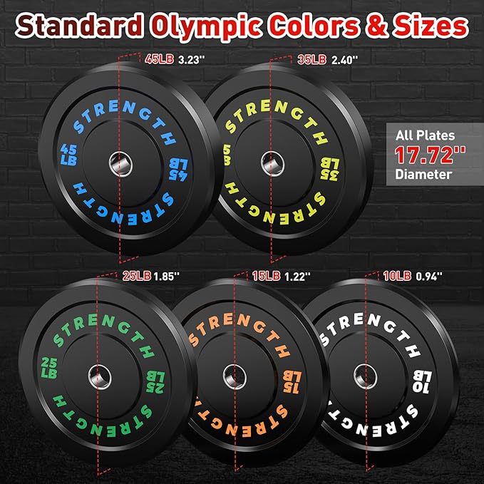 Premium Color-Coded Rubber Bumper Plates Set - 2 Inch Olympic Weight Plates for Home Gym Cross and Strength Training
