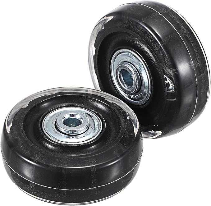 OwnMy 50mm x 17mm Clear Luggage Wheels Replacements Set of 2 - Mute Suitcase Swivel Wheels Kit With Screws, Axles, Bearings - Rotatable Rubber Silent Wheels