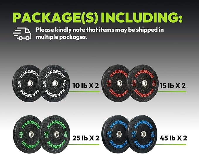 Colored Bumper Weight Plates Olympic Weight Plate Set 2-Inch, 10/15/20/25/35/45/55 lb Barbell Weight Plates Set for Home Gym, Rubber Strength Training Weights Plates for Weight Lifting