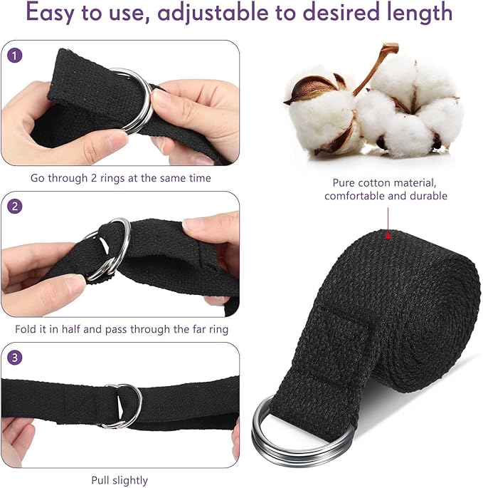 Jerify 10 Pcs Yoga Strap for Stretching Bulk 6ft Exercise Stretch Band with Metal D Ring Adjustable Pilates Non Elastic Yoga Stretch Belt for Women Men Physical Fitness Gym Workout Dance