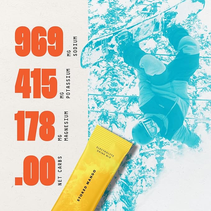 Keto Chow SALTT Electrolytes Powder Packets, Stoked Mango (30 Hydration Packets) - Magnesium, Potassium, Sodium, Trace Minerals - Vegan, Sugar & Gluten Free - Travel Essentials - Made in USA