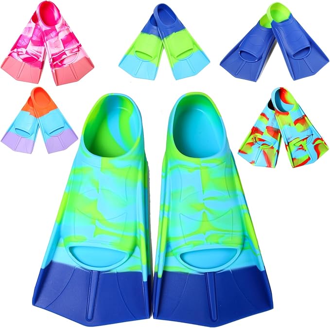 Kids Swim Fins,Short Comfortable Flippers for Lap Swimming and Training for Child,Girls,Boys,Beginners